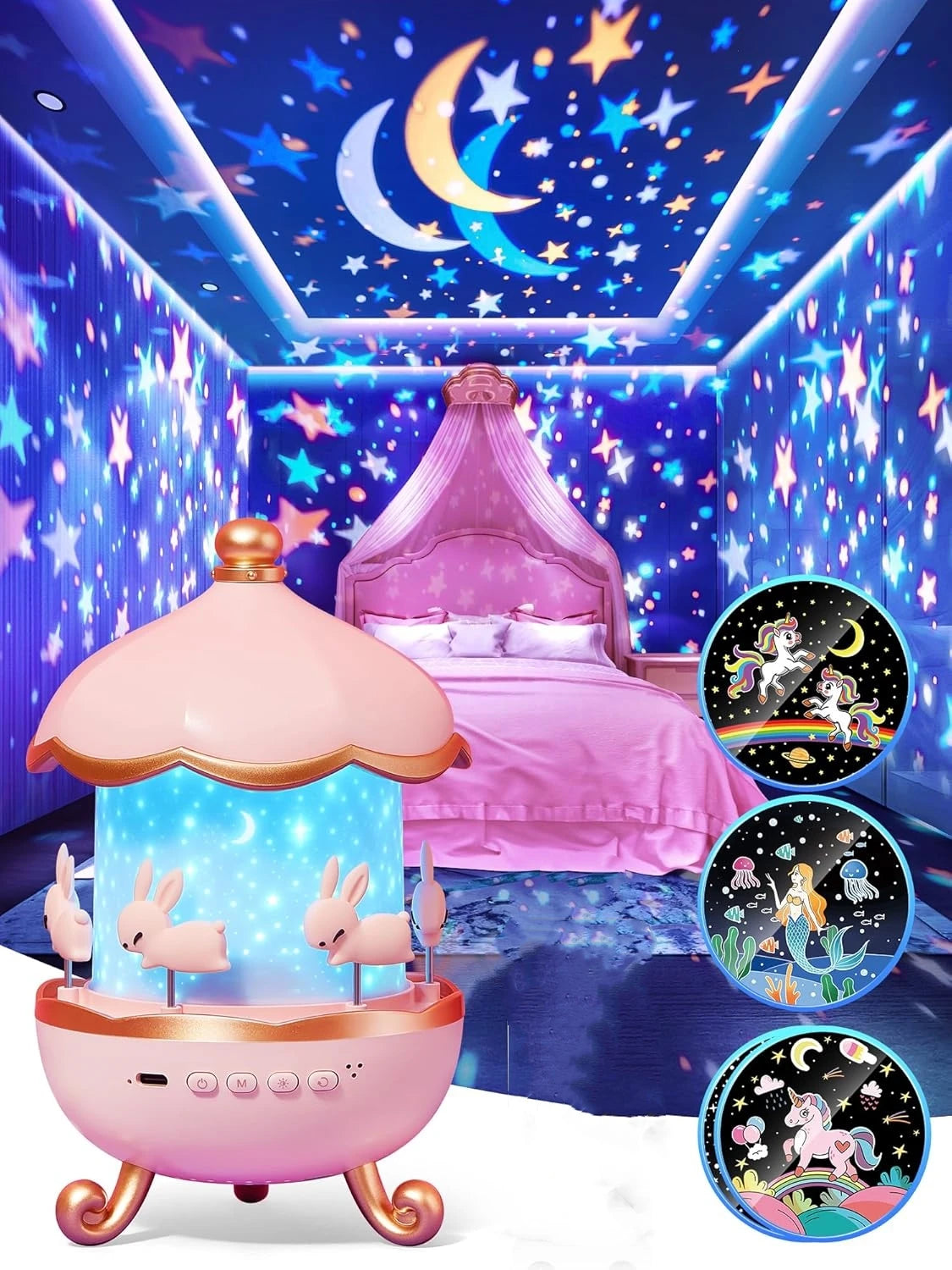 Kawaii Star Projector Night Light – Cute Castle Lamp for Kids & Baby Girls